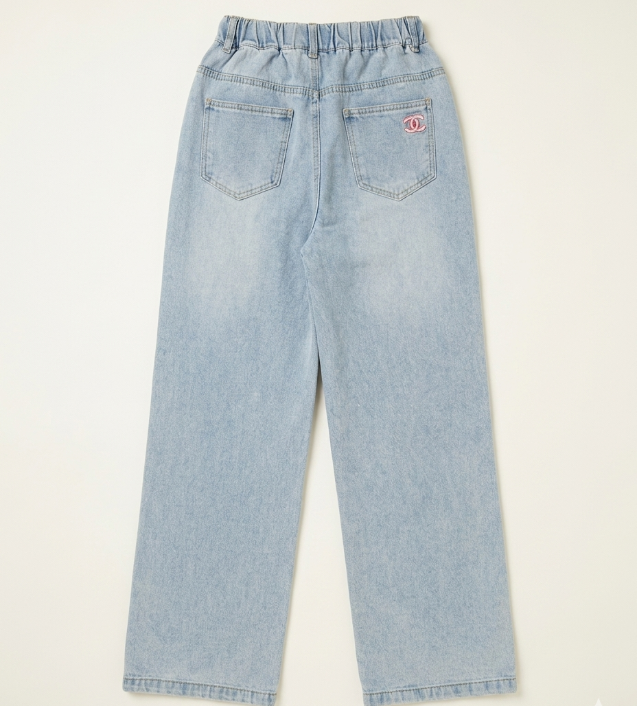 Girls Light Wash Straight Leg Denim Pants