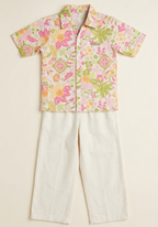 Girls Floral Print Cotton Shirt with White Straight Pants