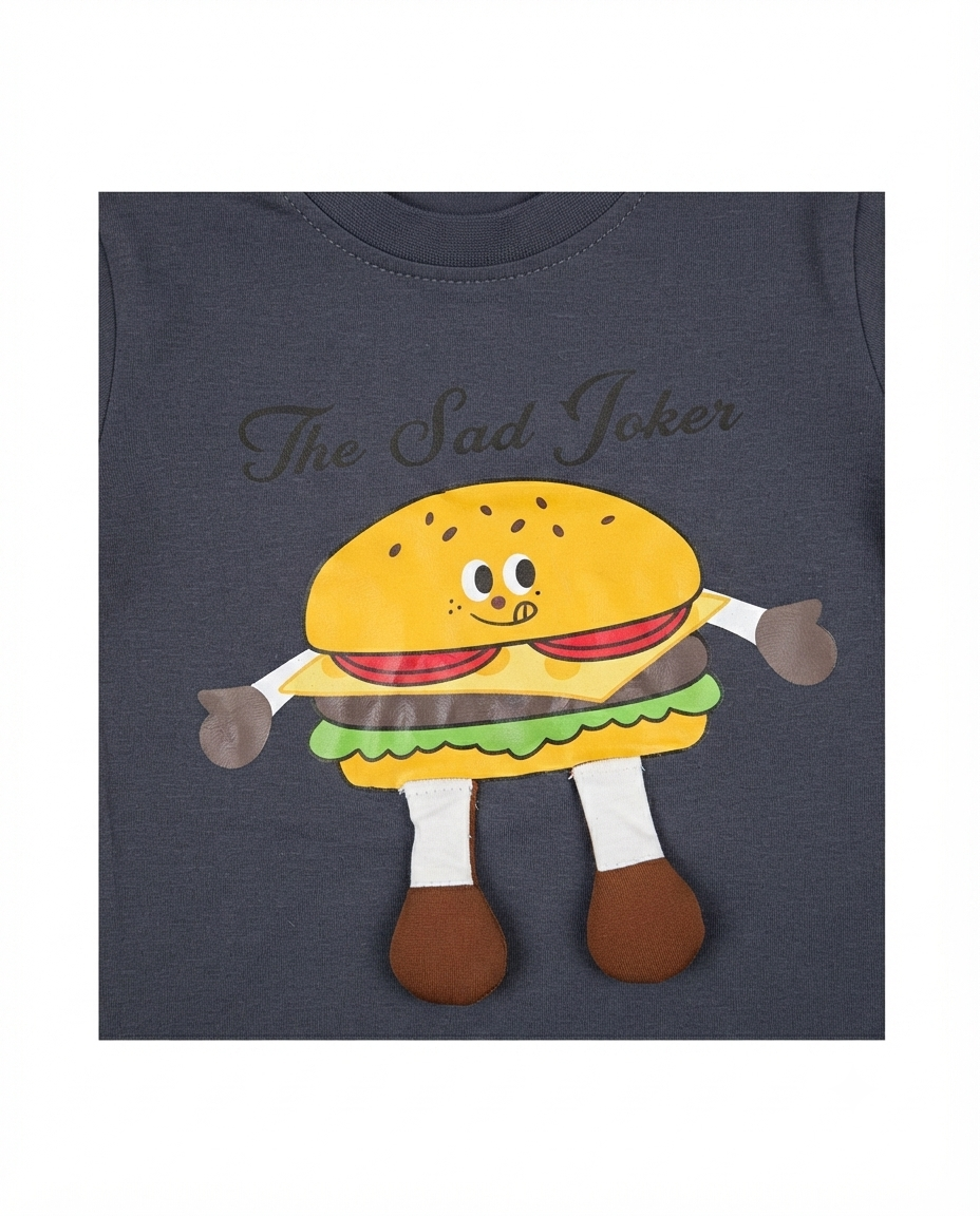 Boys Burger Print T-Shirt & Shorts Set with Matching Sling Bag