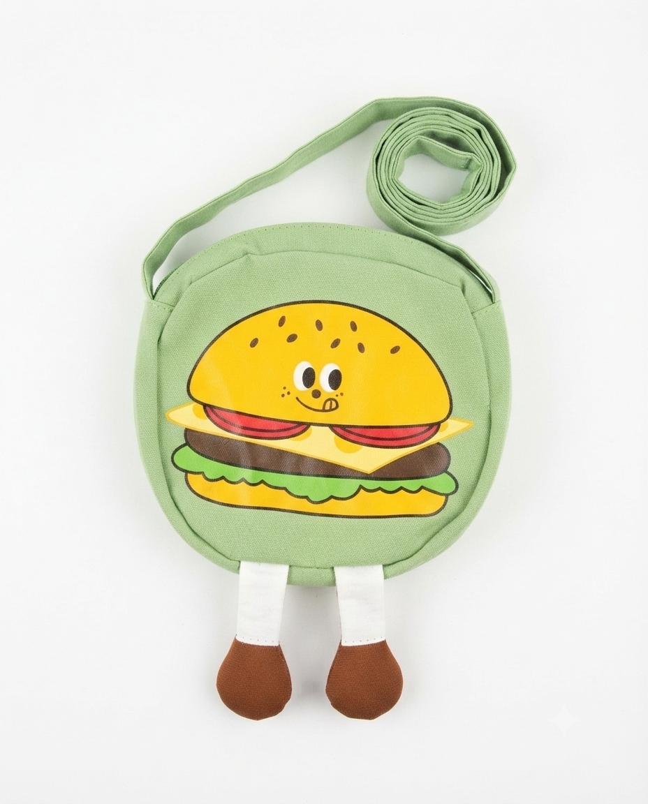 Boys Burger Print T-Shirt & Shorts Set with Matching Sling Bag