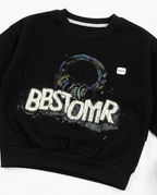 Boys Black Graphic Sweatshirt & Grey Denim Jeans Clothing Set