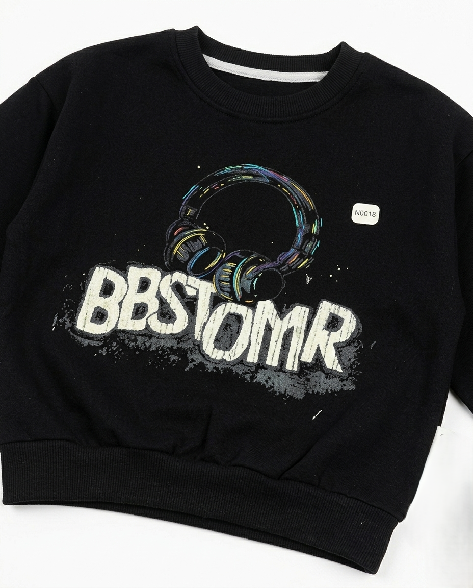 Boys Black Graphic Sweatshirt & Grey Denim Jeans Clothing Set