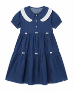 Girls Cotton Blue Frock with Bow Details