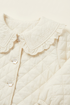 Girls Off White Quilted Winter Jacket with Peter Pan Collar