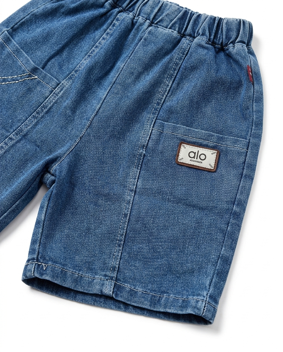 Boys White & Blue Color Block T-Shirt & Denim Shorts