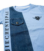 Boys Sky Blue Color Block T-Shirt & Denim Shorts
