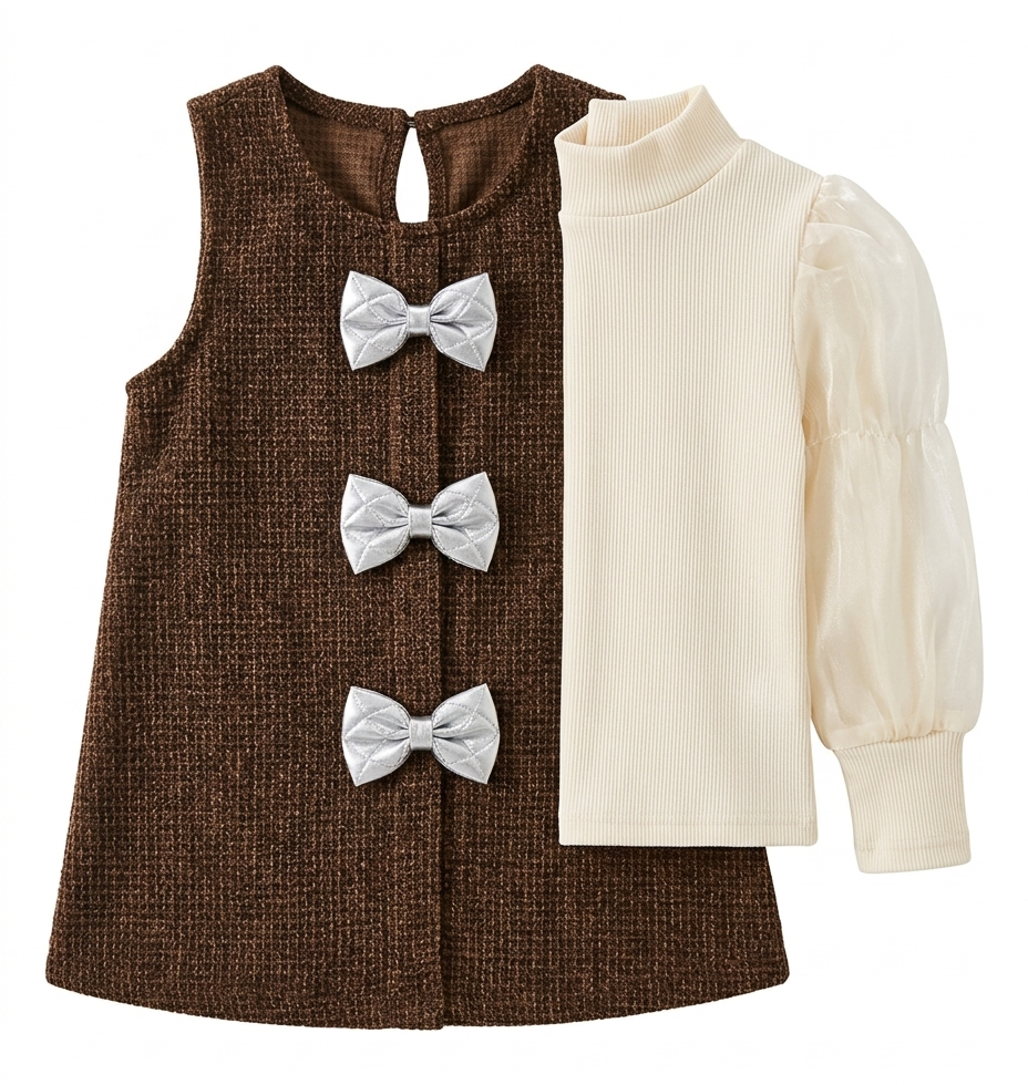 Girls Brown Winter Dress with High Neck Top