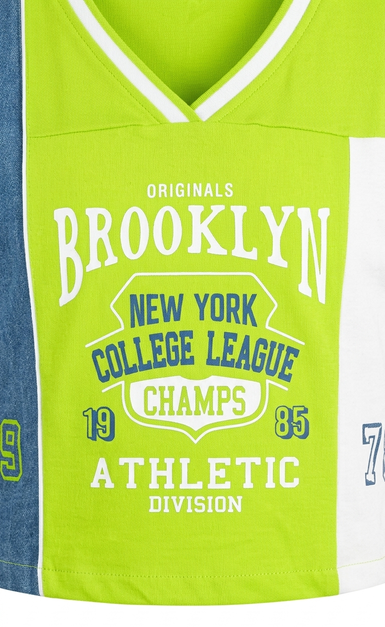Girls Neon Green Color Block Brooklyn Graphic V-Neck T-Shirt