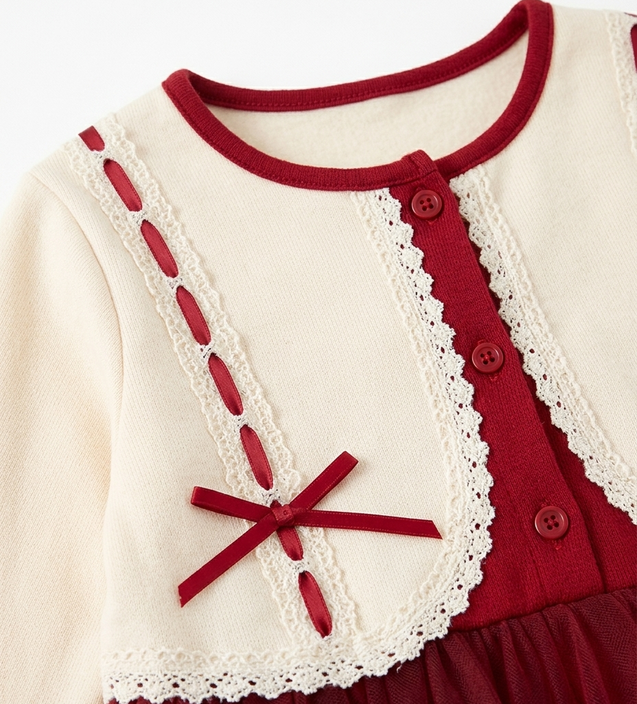 Girls Maroon Tulle Party Dress with Cream Knit Bodice
