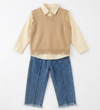 Girls Shirt, Sweater Vest & Jeans 3 Piece Set