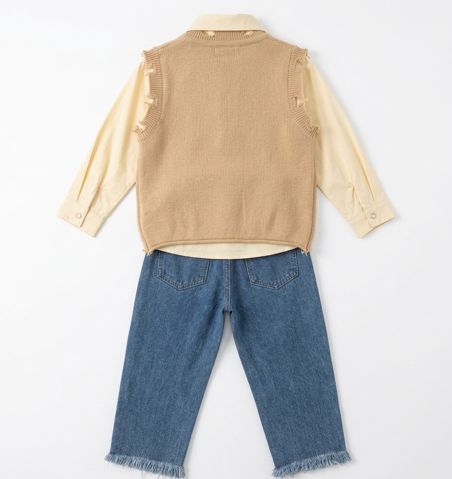 Girls Shirt, Sweater Vest & Jeans 3 Piece Set