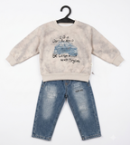 Boys Printed Sweatshirt & Denim Jeans Set