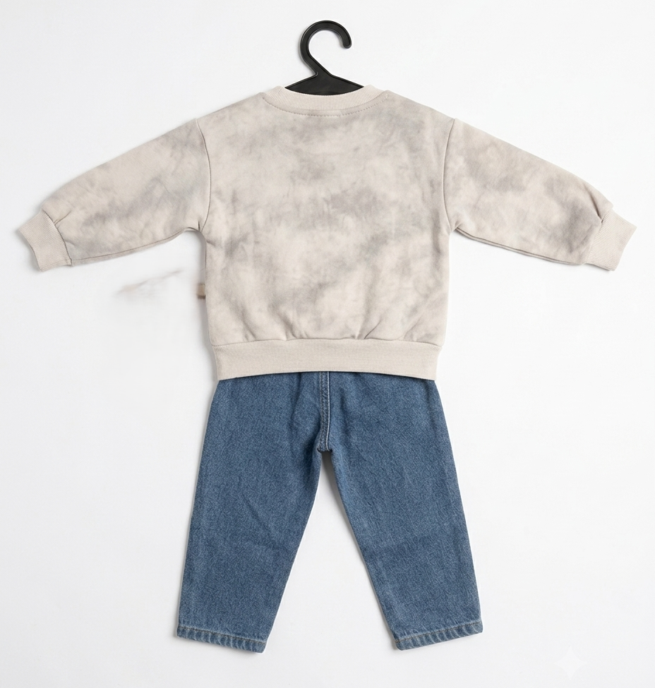 Boys Printed Sweatshirt & Denim Jeans Set