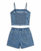 Girls Light Blue Denim Crop Top & Skirt