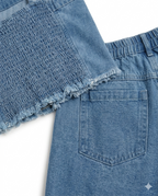 Girls Light Blue Denim Crop Top & Skirt