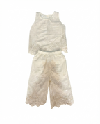 Girls White Embroidered Cotton Co-Ord Set