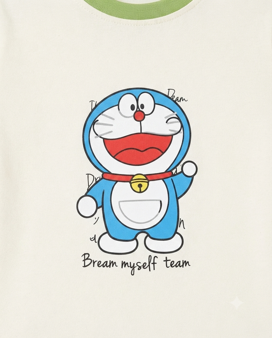 Boys Doraemon Print T-Shirt & Shorts Set with Matching Sling Bag