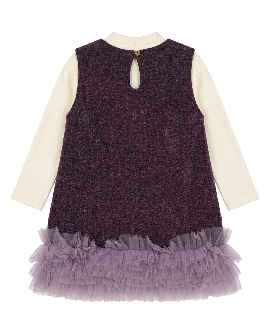 Girls Purple Winter Dress with High Neck Top