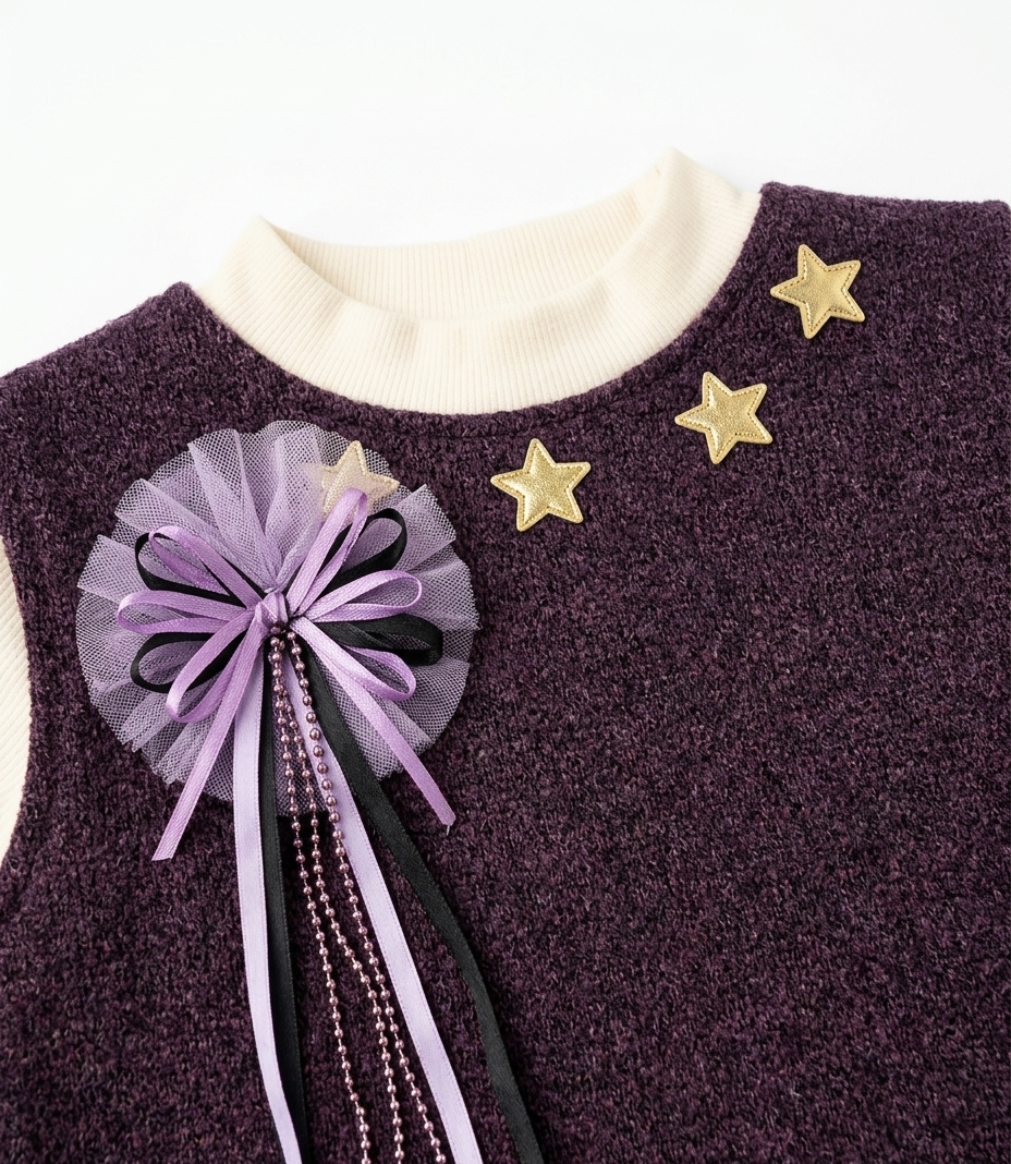 Girls Purple Winter Dress with High Neck Top