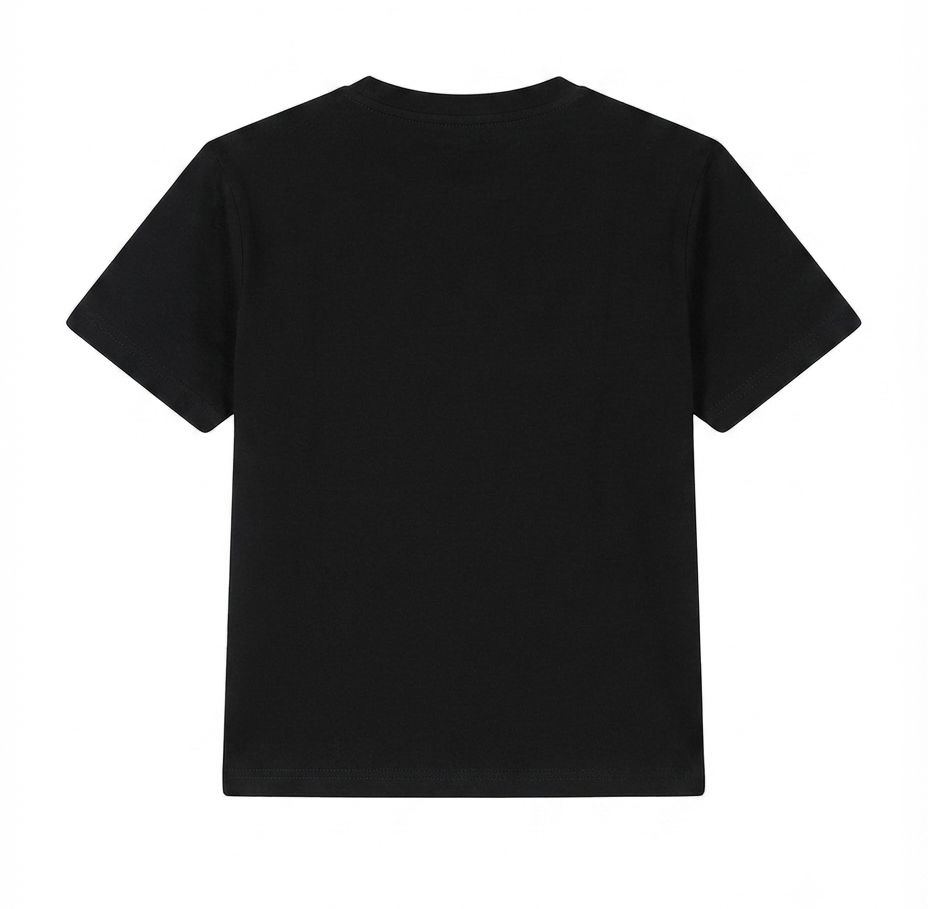 Girls Black Graphic Printed Cotton T-Shirt