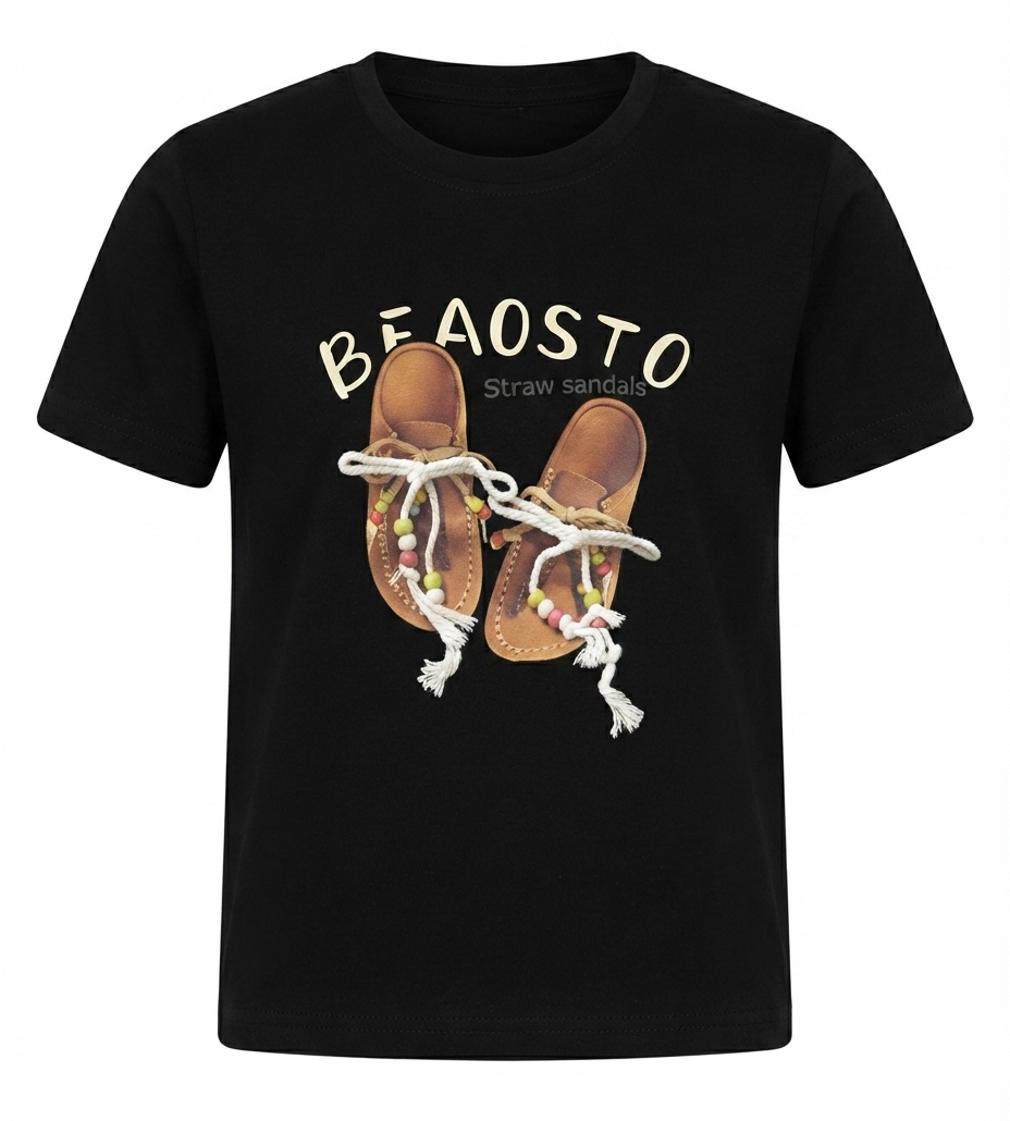 Girls Black Graphic Printed Cotton T-Shirt