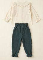 Girls Green Bow Shirt & Cargo Pants Set