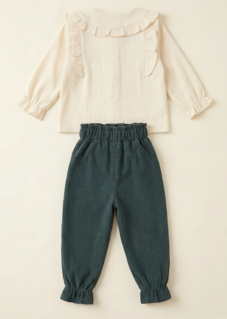 Girls Green Bow Shirt & Cargo Pants Set