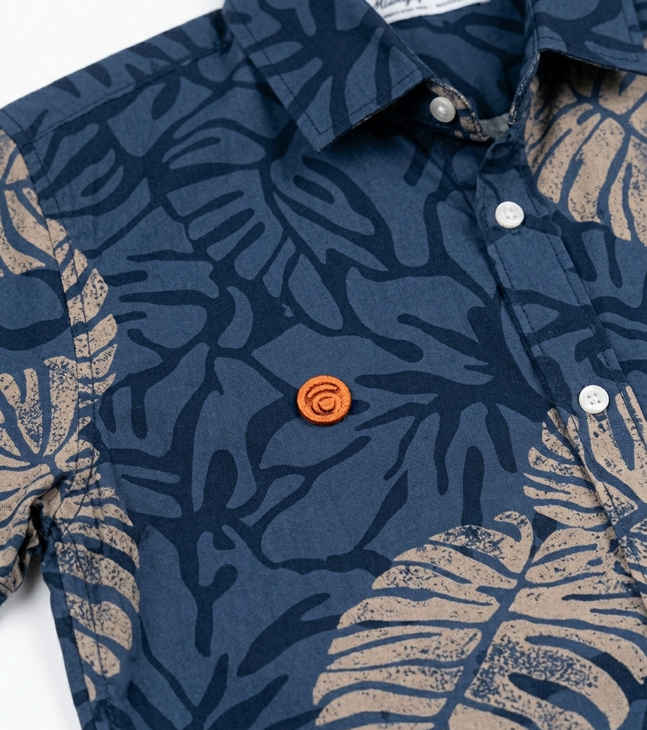 Boys Navy Blue Tropical Leaf Print Shirt & Shorts Co-Ord Set