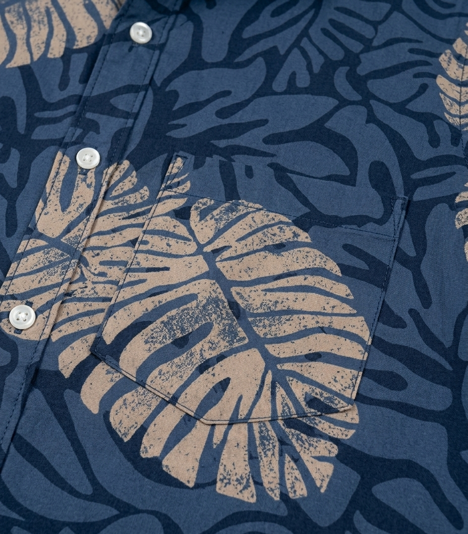 Boys Navy Blue Tropical Leaf Print Shirt & Shorts Co-Ord Set