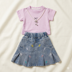 Girls Pink T Shirt and Denim Skirt