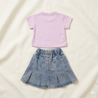 Girls Pink T Shirt and Denim Skirt