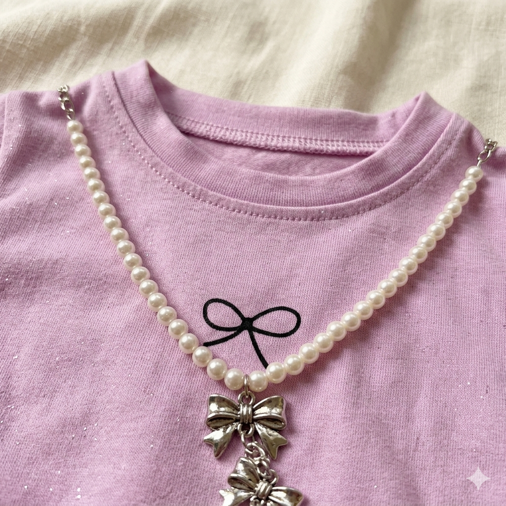 Girls Pink T Shirt and Denim Skirt