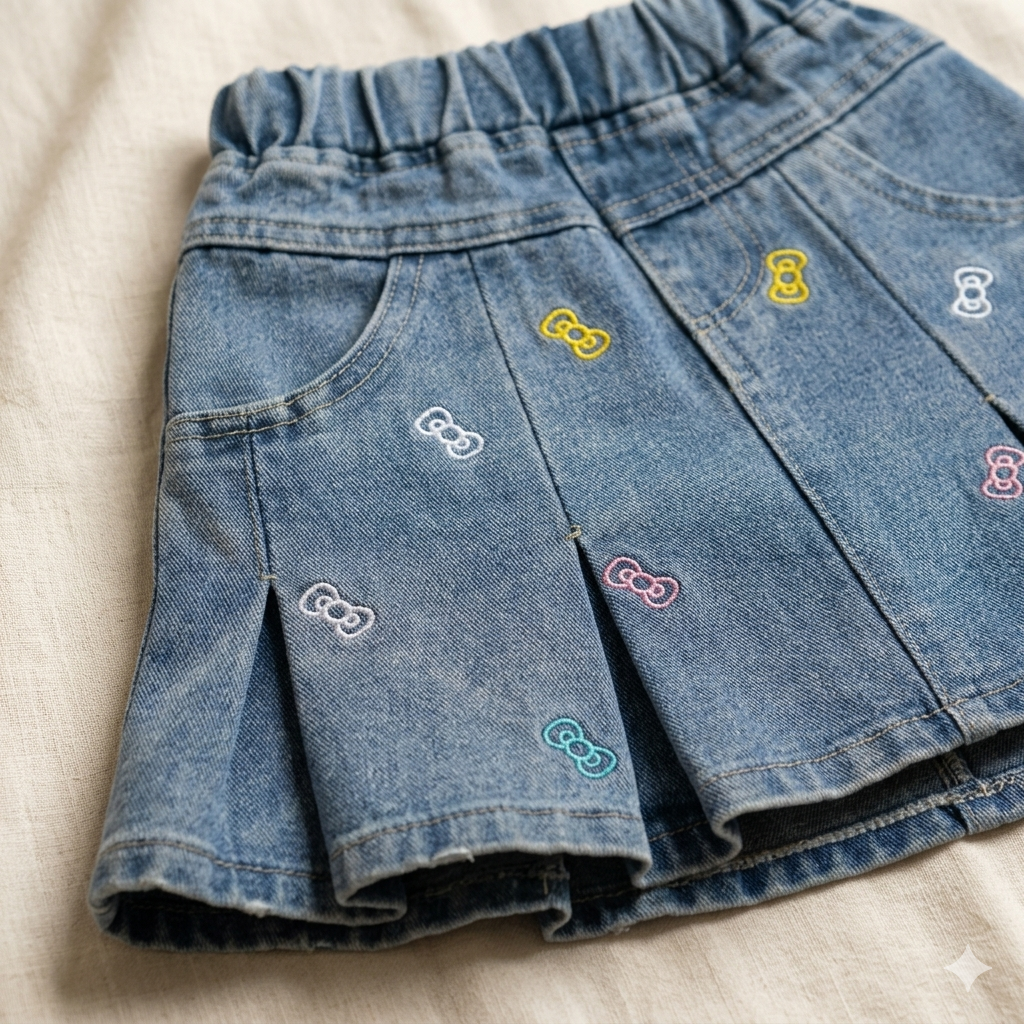 Girls Pink T Shirt and Denim Skirt