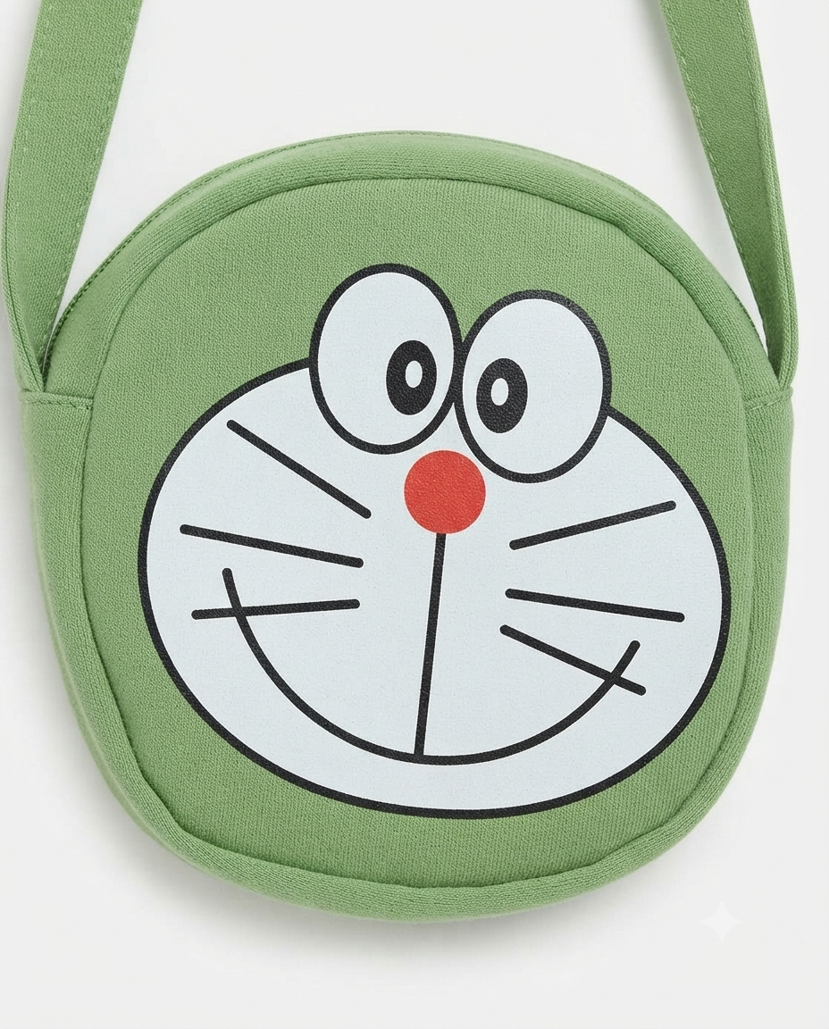 Boys Doraemon Print T-Shirt & Shorts Set with Matching Sling Bag