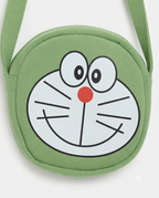Boys Doraemon Print T-Shirt & Shorts Set with Matching Sling Bag