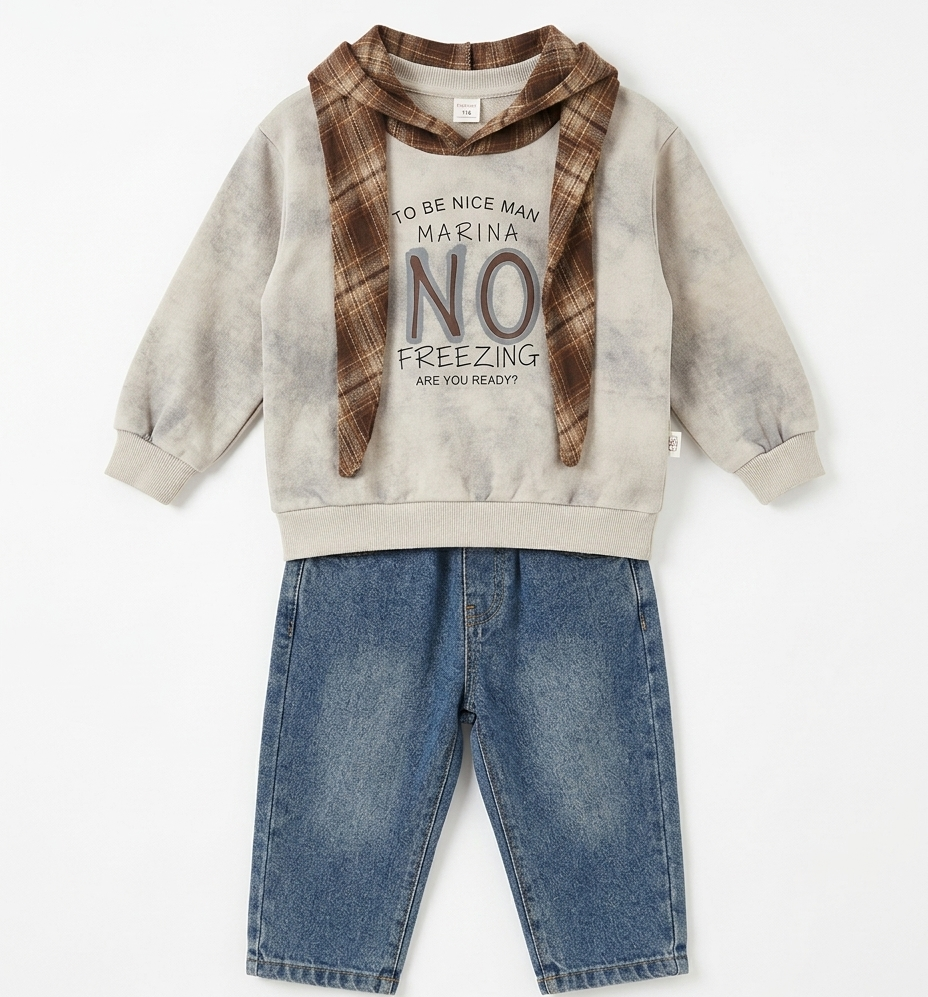 Boys Tie-Dye Sweatshirt with Scarf & Denim Pants