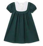 Girls Dark Green Puff Sleeve Cotton A-Line Dress