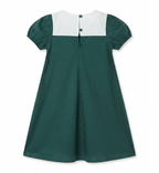 Girls Dark Green Puff Sleeve Cotton A-Line Dress