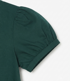 Girls Dark Green Puff Sleeve Cotton A-Line Dress