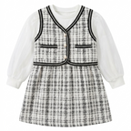 Girls Black & White Tweed Dress