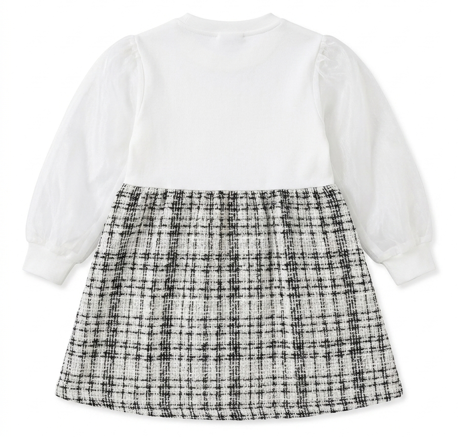 Girls Black & White Tweed Dress