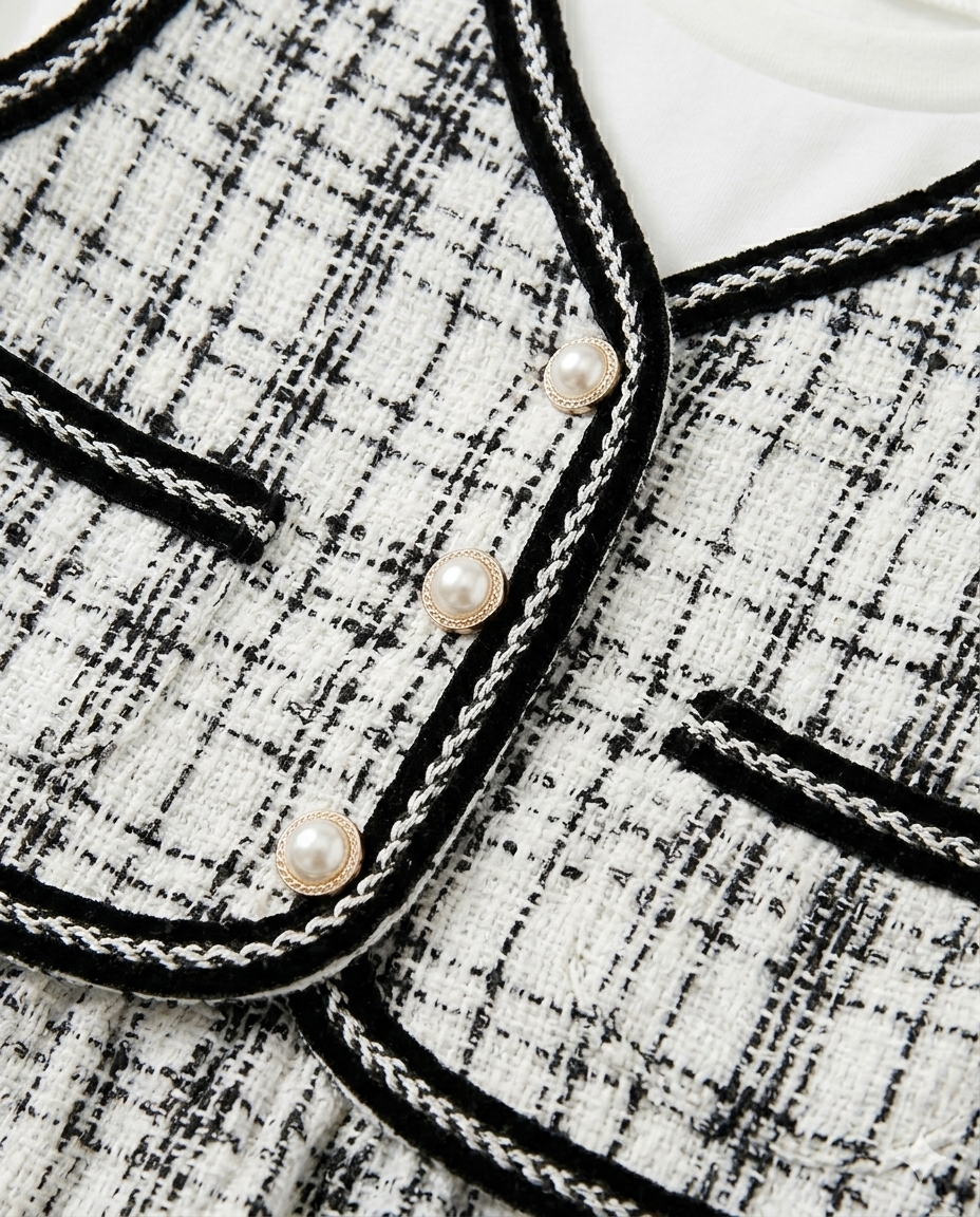Girls Black & White Tweed Dress