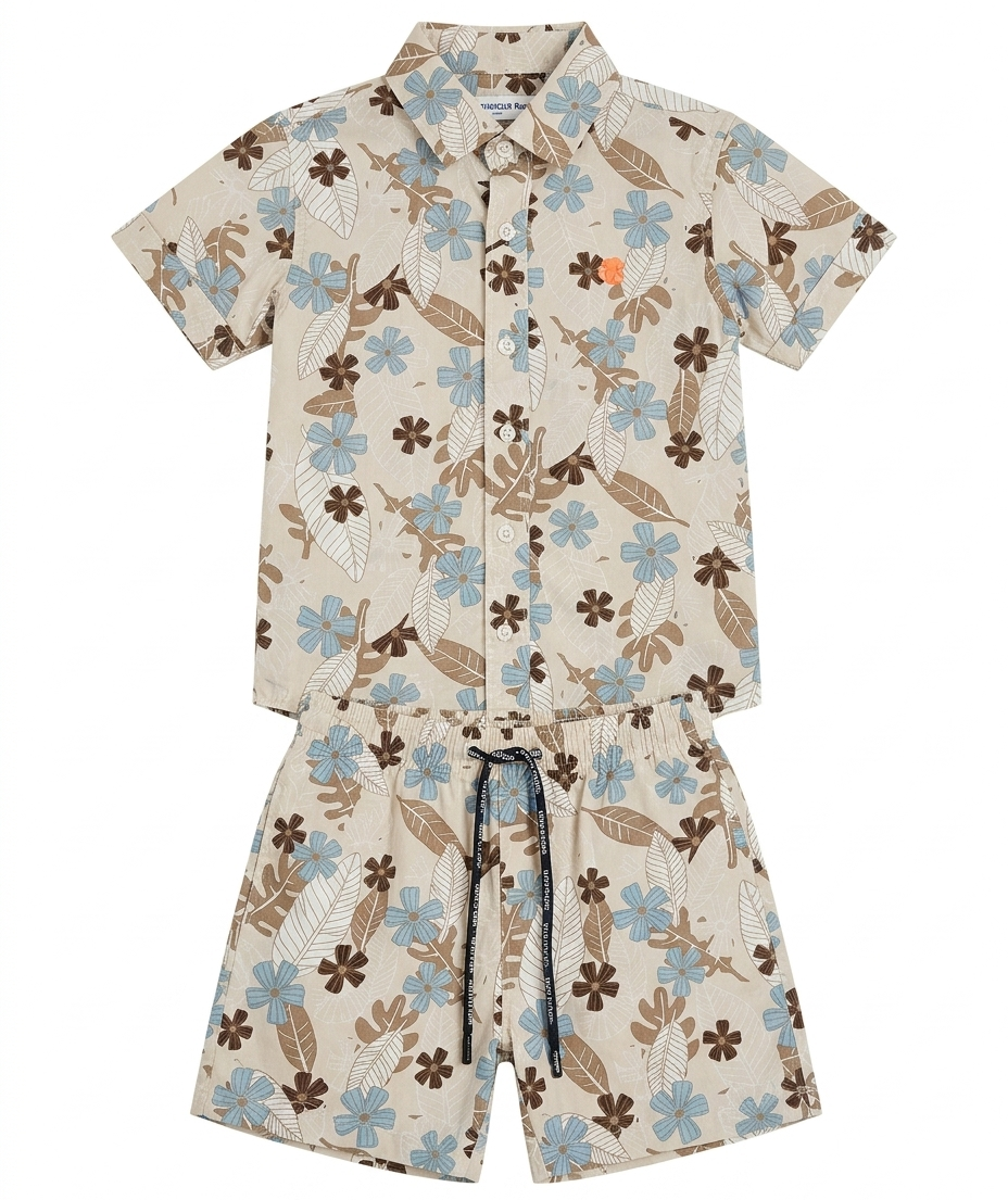 Boys Beige Tropical Floral Print Co-Ord Set