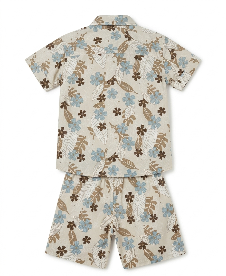 Boys Beige Tropical Floral Print Co-Ord Set