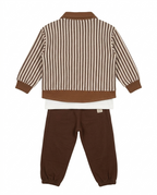 Boys Brown Striped Jacket, T-Shirt & Jogger Pants 3-Piece Set