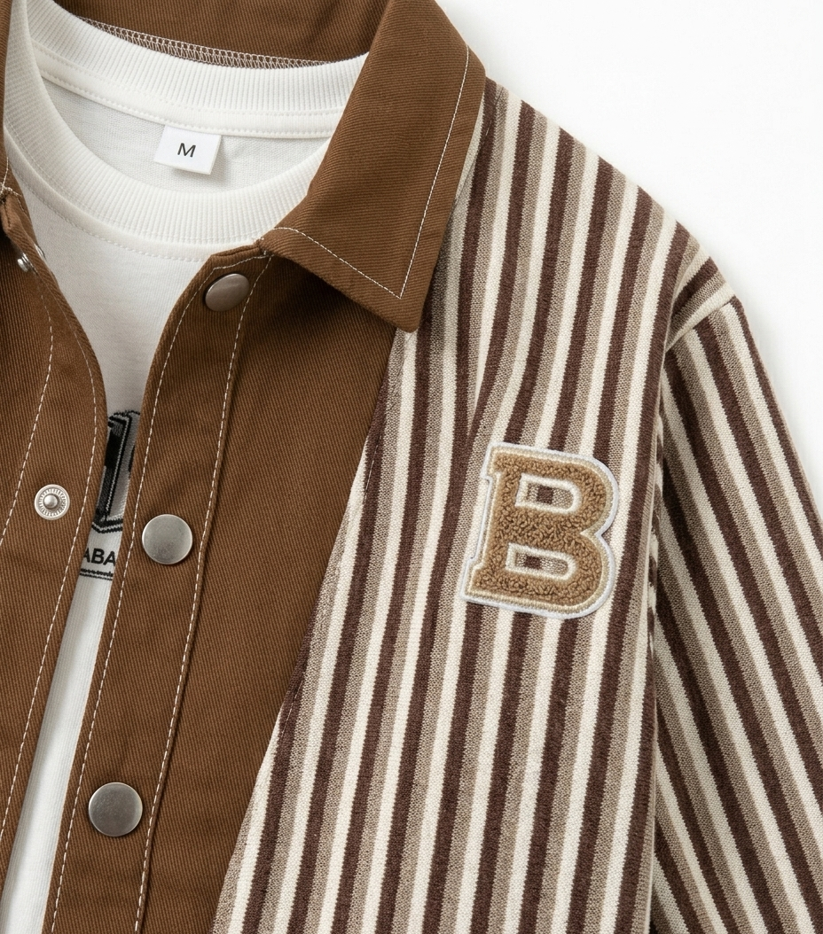 Boys Brown Striped Jacket, T-Shirt & Jogger Pants 3-Piece Set
