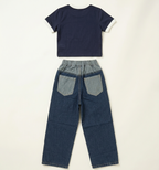 Girls Strawberry Print T-Shirt & Wide Leg Denim Jeans Set
