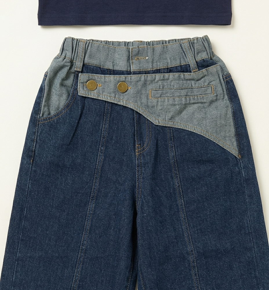 Girls Strawberry Print T-Shirt & Wide Leg Denim Jeans Set