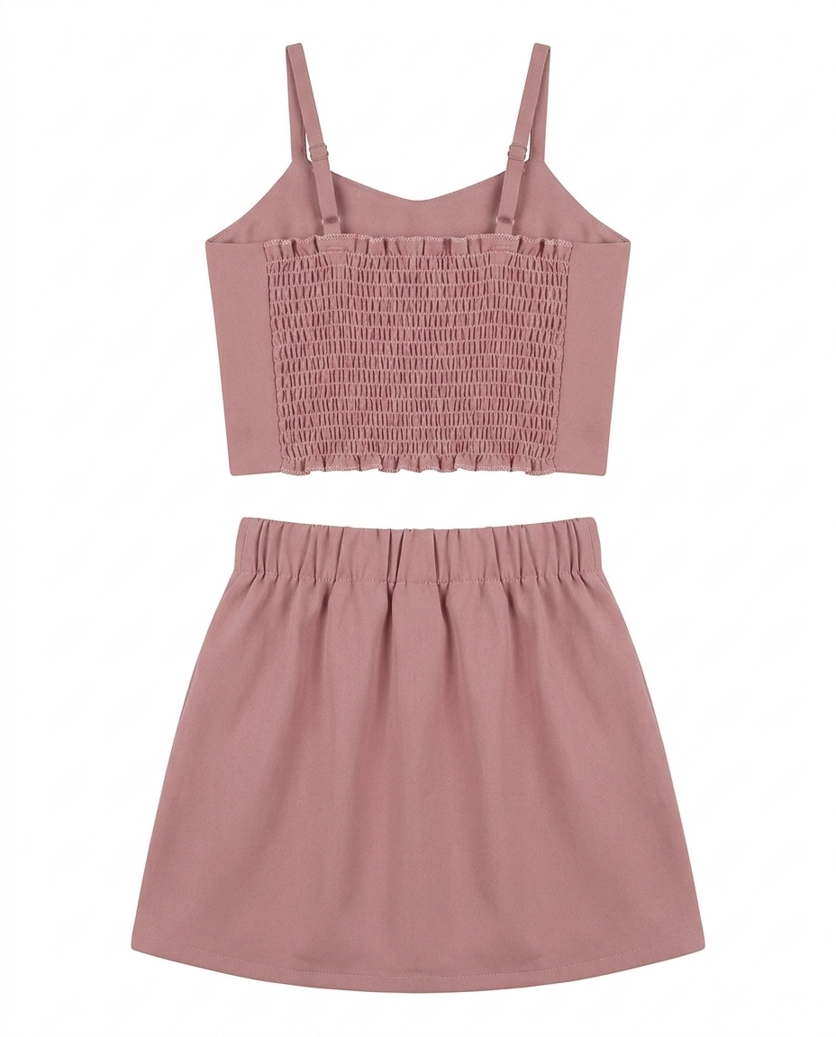 Girls Dusty Pink Butterfly Applique Crop Top & Skirt