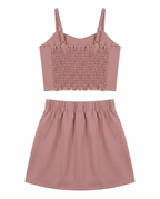 Girls Dusty Pink Butterfly Applique Crop Top & Skirt